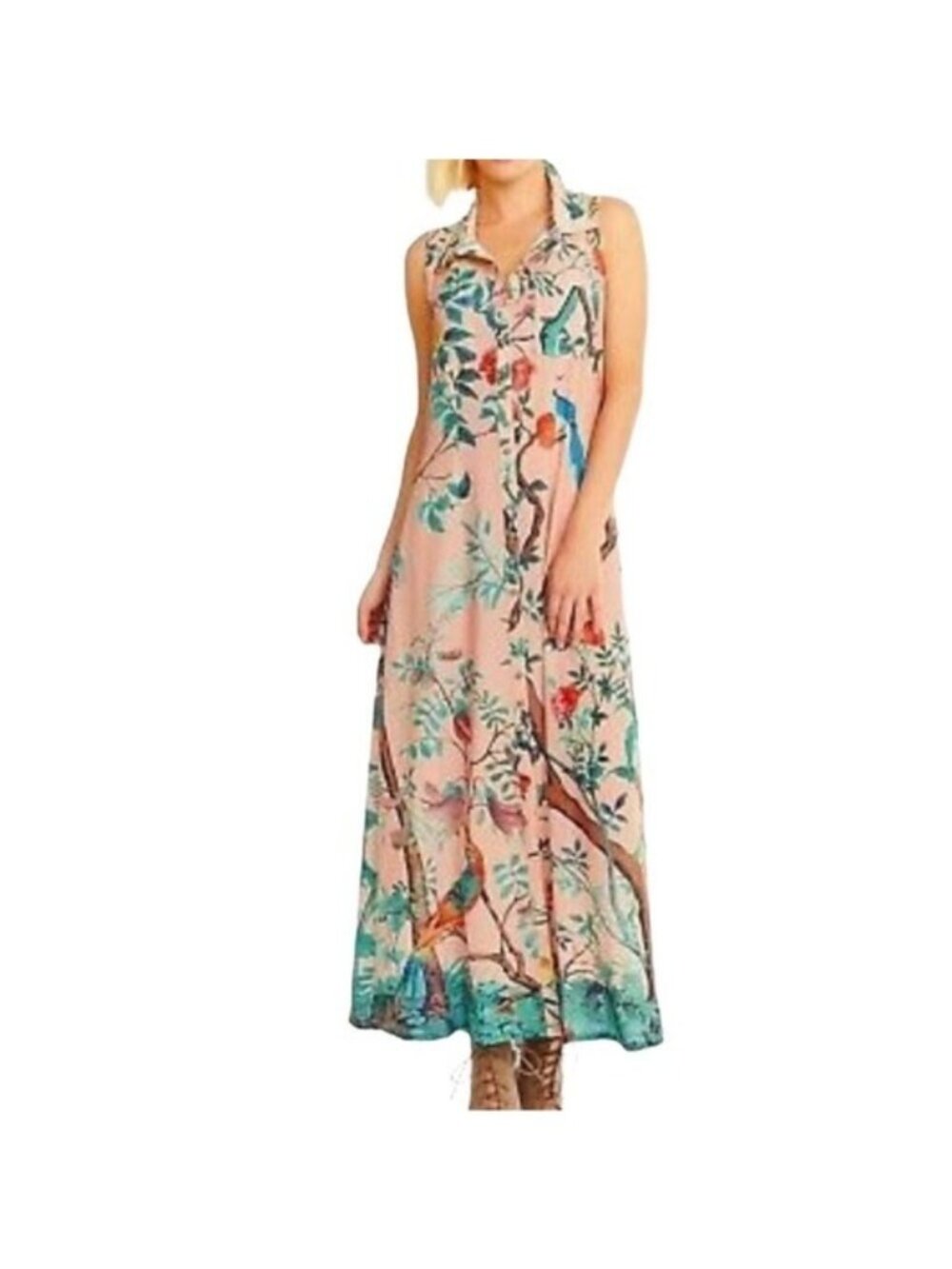 Soft Surroundings Chinoiserie Embroidered Garden Shirt Dress Womens Size PM